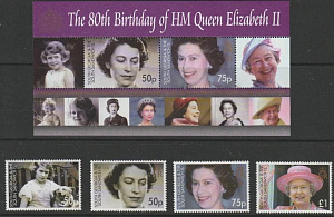 Южная Георгия, 2006, 80 лет  Елизаветы II, 4 марки+ блок